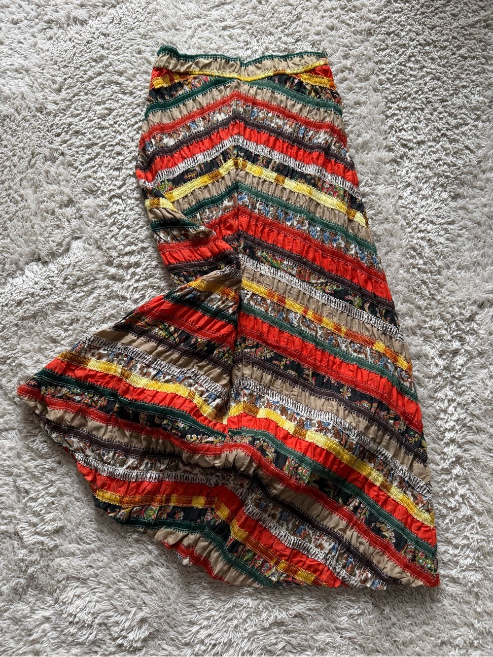 Handmade Boho Patchwork Chevron Maxi Skirt Folk Festival Prairie Gypsy XS